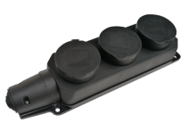 Розетка тройная с заземлением каучук с заглушками 16А IP44 черная 9323 IN HOME