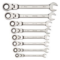 Набор комбинированных ключей с храповиком и шарнирной головкой, 8 шт. (8 - 19 мм), пластиковый держатель