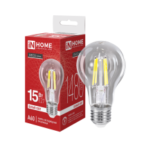 Лампа светодиодная LED-A60-deco 15Вт 230В Е27 4000К 1480Лм прозрачная IN HOME