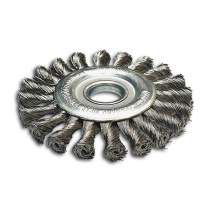 Conical plaited brush, D115 mm, width 12 mm, 20 plaits twisted left/right, straight steel wire STH 0.50 mm, M14 fit