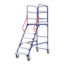 Movable collapsible ladder LR 6.1 (670x1615x2330mm) 6 steps, 1 flight, wheels d160mm.