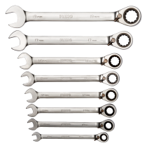 Набор комбинированных ключей с храповиком, 8 шт. (8 - 19 мм), пластиковый держатель