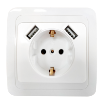 Розетка одинарная с заземлением CLASSICO с двумя USB белая 2047 IN HOME