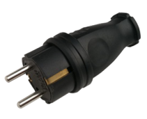 Вилка прямая с заземлением каучук 16А IP44 черная 9210 IN HOME