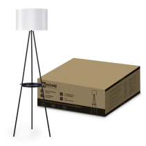 Светильник напольный под лампу ТНО 04ПВ-Е27-WB 230В полка, белый абажур, черная тренога IN HOME