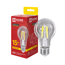 Лампа светодиодная LED-A60-deco 15Вт 230В Е27 3000К 1480Лм прозрачная IN HOME