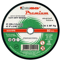 Круг отрезной 41 230 1.9 22.23 A 36 S BF 80 мет.+нерж.prem.