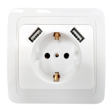 Розетка одинарная с заземлением CLASSICO с двумя USB белая 2047 IN HOME