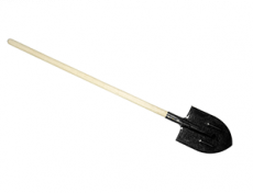 Bayonet shovel with stiffening ribs on a wooden handle