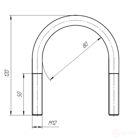 Керн Комплект хомут U образный гост 24137-80 м12х80 + 2 гайки + 2шайбы. Оцинкованный. 5 комплектов RKU00120802005