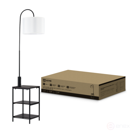 Светильник напольный под лампу этажерка ТНО 08КВ-Е27USB-WB USB-C белый абажур, черный корпус IN HOME