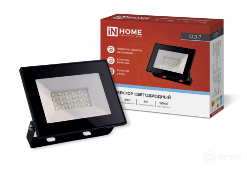 Прожектор светодиодный СДО-7 30Вт 230В 6500К IP65 черный IN HOME