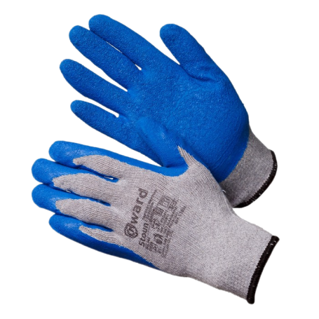 Grey cotton gloves with blue textured latex Gward Stoun