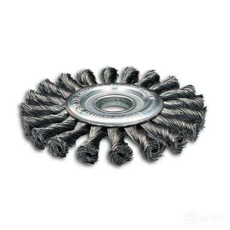 Щетка дисковая жгутовая, Д125 мм, ширина 14 мм, 24 жгута, стальная прямая проволока STH 0,50 мм, посадочное отверстие 22,2 мм