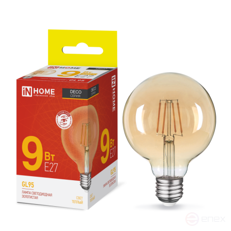 LED lamp LED-GL-95-deco gold 9W 230V E27 3000K 1040Lm gold IN HOME