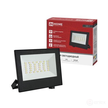 Прожектор светодиодный СДО-7 50Вт 230В 4000К IP65 черный IN HOME