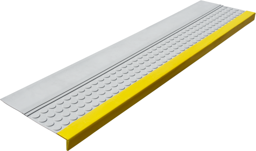 The pad on the step "Traffic light" for the visually impaired rubber anti-slip (Tread) Elongated Patch 1200x300x30 mm / Gray with a yellow stripe