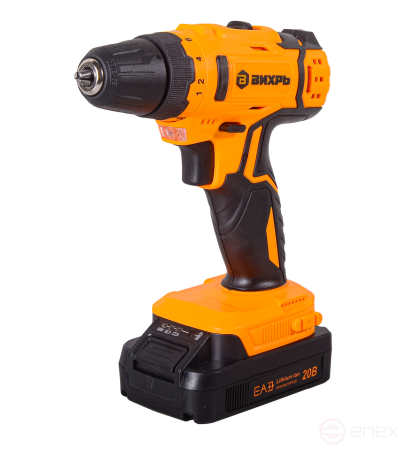 Cordless screwdriver drill Vortex DA-20L-2KA with a set of accessories of 65 items