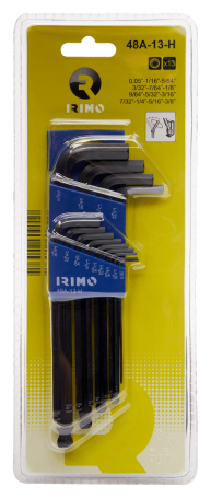 Набор длинных шестигранных ключей, с черненой поверхностью, с шаровым наконечником, дюймовых, 13 шт. (0,05 - 3/8)