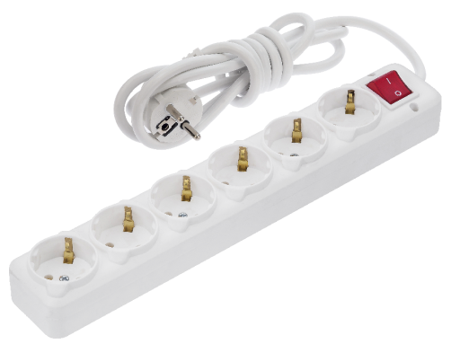 NE-AD network extension cable with earthing and switch, 6 sockets, 5 meters
