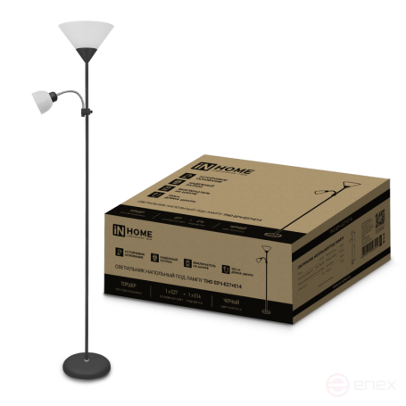 Светильник напольный под лампу ТНО 02-Е27+Е14Ч 230В белый плафон, черный корпус IN HOME