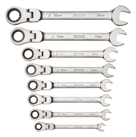 Набор комбинированных ключей с храповиком и шарнирной головкой, 8 шт. (8 - 19 мм), пластиковый держатель