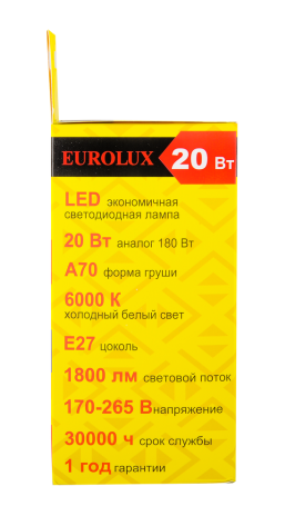 Лампа светодиодная Eurolux LL-E-A70-20W-230-6K-E27