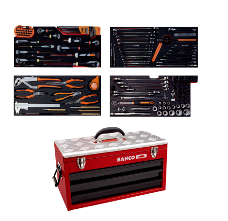 A set of general purpose tools in a metal box, 146 items