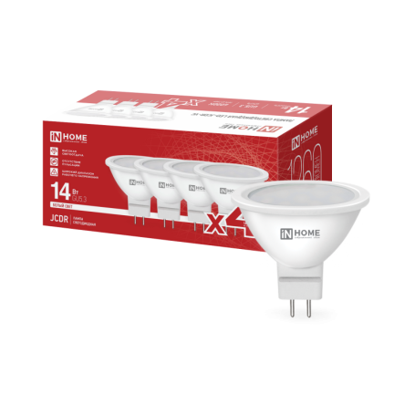 Лампа светодиодная LED-JCDR-VC 4PACK 14Вт 230В GU5.3 4000К 1260Лм (4шт./упак) IN HOME