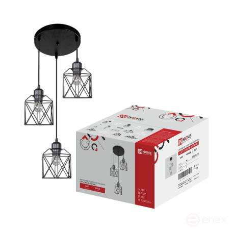 Светильник подвесной под лампу LOFT ATIKO-PN-3E27R-BL 3хЕ27 подвес 1м круглая база черный IN HOME