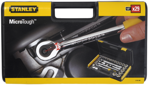 A set of end heads with a handle with a ratchet mechanism Microtough STANLEY 2-85-584, 1/2" (29 items)