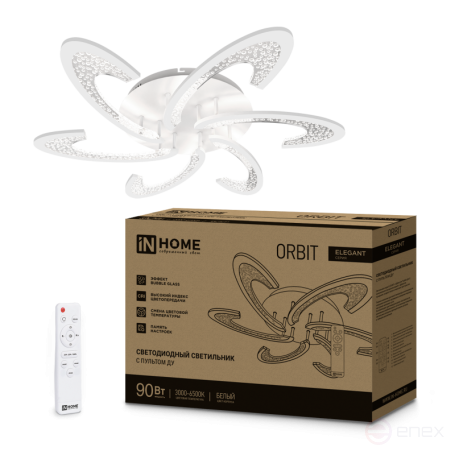 Светильник светодиодный ELEGANT ORBIT 90Вт 230В 3000-6500K 725х635х90мм c пультом ДУ белый IN HOME