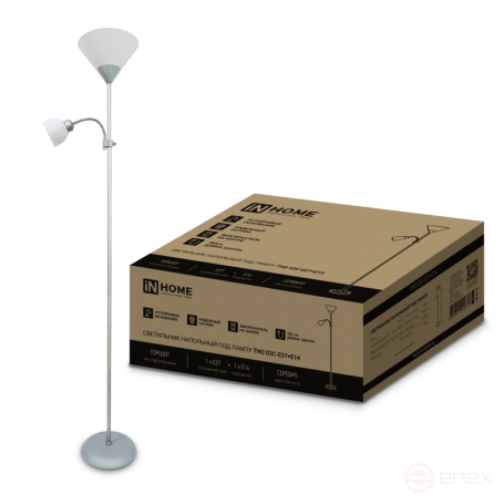 Светильник напольный под лампу ТНО 02-Е27+Е14С 230В белый плафон, серебряный корпус IN HOME