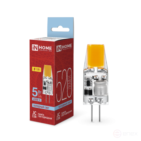 Лампа светодиодная LED-JC-COB 5Вт 12В G4 6500К 520Лм IN HOME