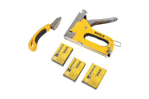 Степлер мебельный Skole 3в1 (с отделителем) 4-14 мм тип 140 (степлер, скобоудалитель, скобы тип 140 4-14мм, тип 28 10-12мм, тип 300 10-14мм в уп) STP3-140