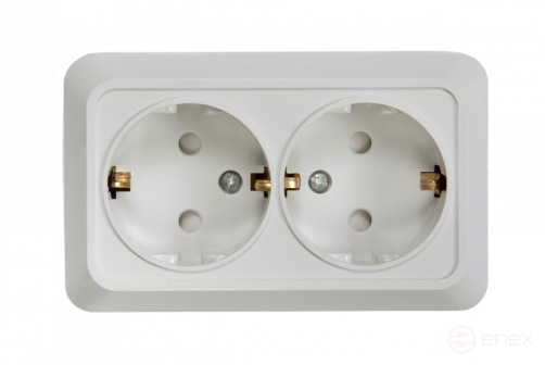 Розетка двойная с заземлением со шторкой BOLLETO белая накладная 7128х IN HOME
