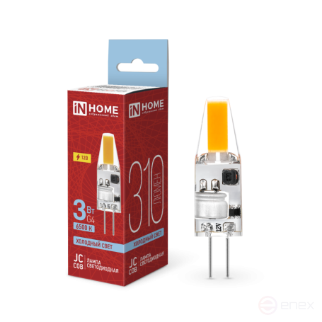 Лампа светодиодная LED-JC-COB 3Вт 12В G4 6500К 310Лм IN HOME