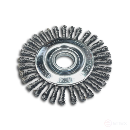 Щетка дисковая жгутовая, Д115 мм, ширина 6 мм, 32 жгута, стальная прямая проволока STH 0,50 мм, посадочное отверстие 22,2 мм