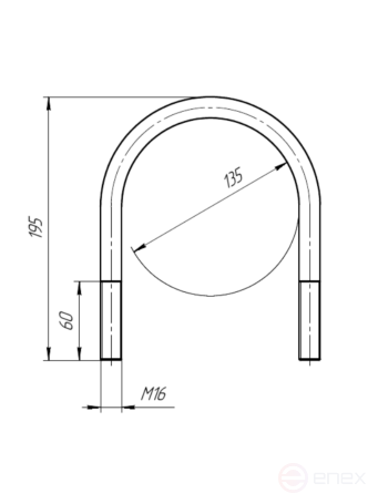 Керн Комплект хомут U образный гост 24137-80 м16х140 + 2 гайки + 2шайбы. Оцинкованный. 1 комплект RKU00161402001