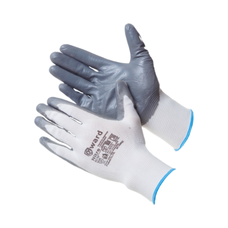 Gloves made of white nylon with gray nitrile coating B-class Gward Nitro