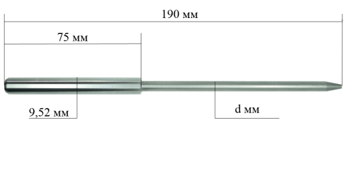 The pilot guide is cylindrical, Ø 7,99, 190 mm