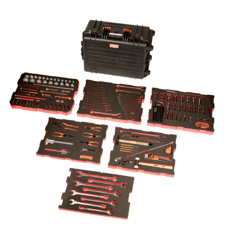 A set of tools for repair and maintenance in a high-strength hard case, 195 items