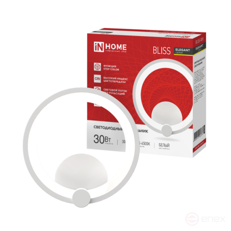 Светильник светодиодный ELEGANT BLISS-WH 30Вт 230В 3000-6500K 2400Лм STEP COLOR белый IN HOME