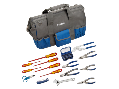Fabric bag with tool kit for electrician