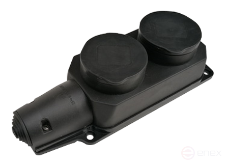 Розетка двойная с заземлением каучук с заглушками 16А IP44 черная 9322 IN HOME