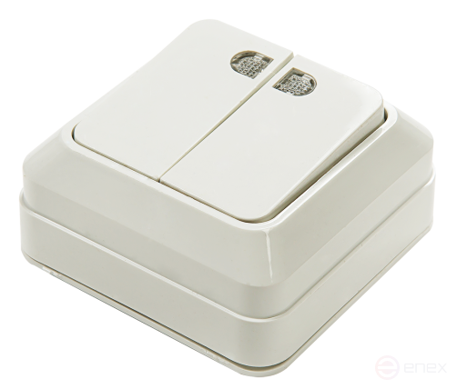 Выключатель двухклавишный с подсветкой BOLLETO белый накладной 7123 IN HOME