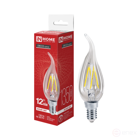 Лампа светодиодная LED-СВЕЧА НА ВЕТРУ-deco 12Вт 230В Е14 4000К 1350Лм прозрачная IN HOME