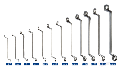 Набор двусторонних накидных гаечных ключей с изгибом, 12 шт. (6 - 32 мм), чехол