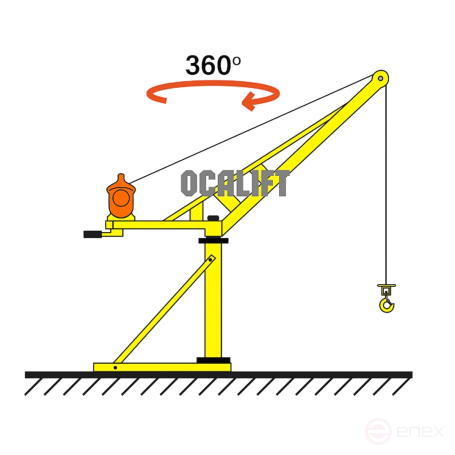 Строительный мини кран OCALIFT КАДЕТ поворотный со стрелой с лебёдкой TSA-CL 300 кг свободный спуск