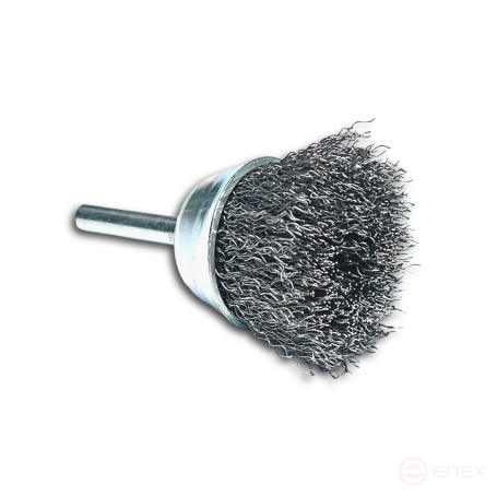 Corrugated cup brush, D70 mm, shank 6 mm, steel corrugated wire STA 0.30 mm